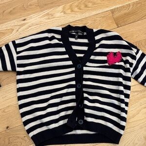 Aqua Black and White Striped Sweater with Pink Heart